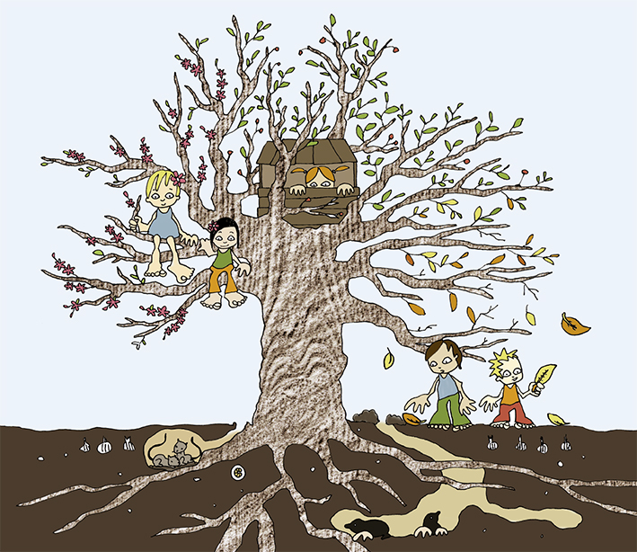 Federgeschichten: Baum, Illustration für ein Kinderbuch